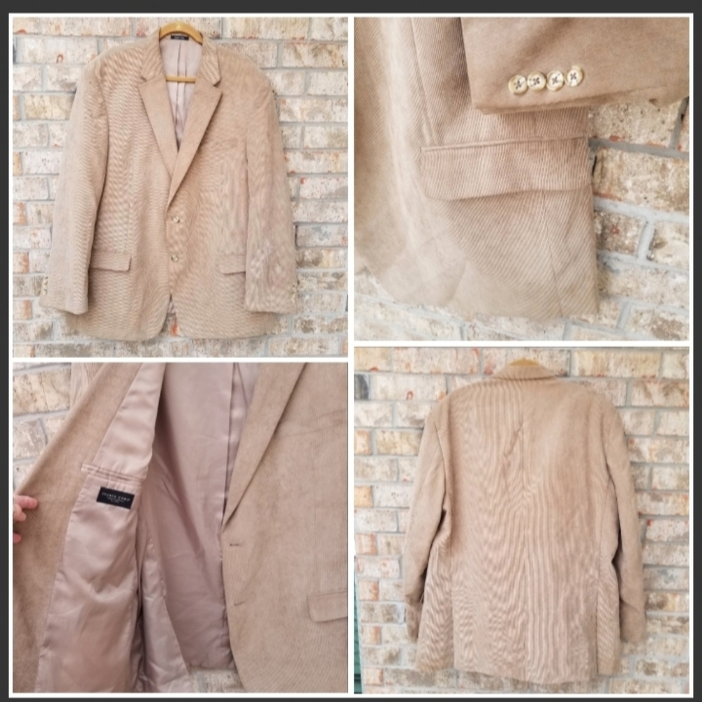TAN CORDUROY 2 Button Jacket (Men 48L) 4 Button Sleeve Sport Coat Blazer
